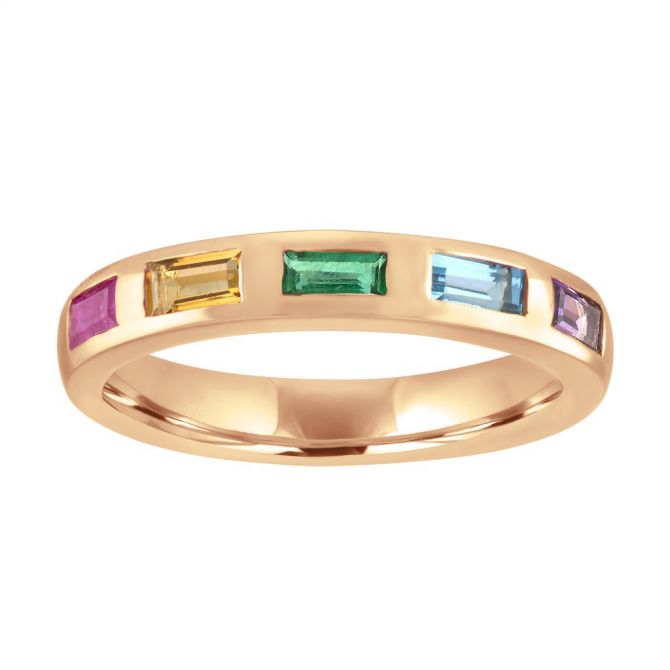 My Story Amanda Baguette Rainbow Gemstone Ring in Yellow Gold