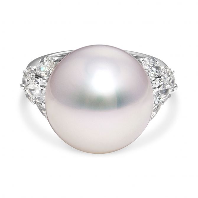 TARA Pearls South Sea Cultured Pearl & Diamond Cluster Cocktail Ring in White Gold