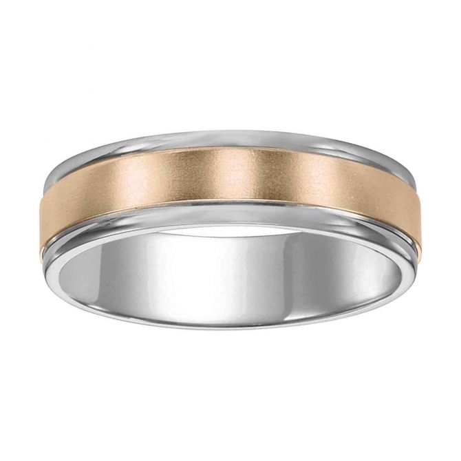 Rose Gold Satin Center 5 mm Wedding Band with White Gold Edge, Size 10