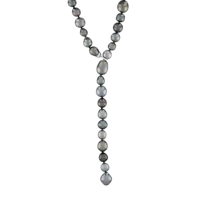 Black Tahitian Cultured Pearl Lariat Necklace in White Gold by TARA Pearls