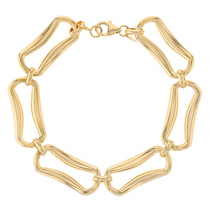 Yellow Gold Oversized Crimped Rectangle Link Bracelet, 7"