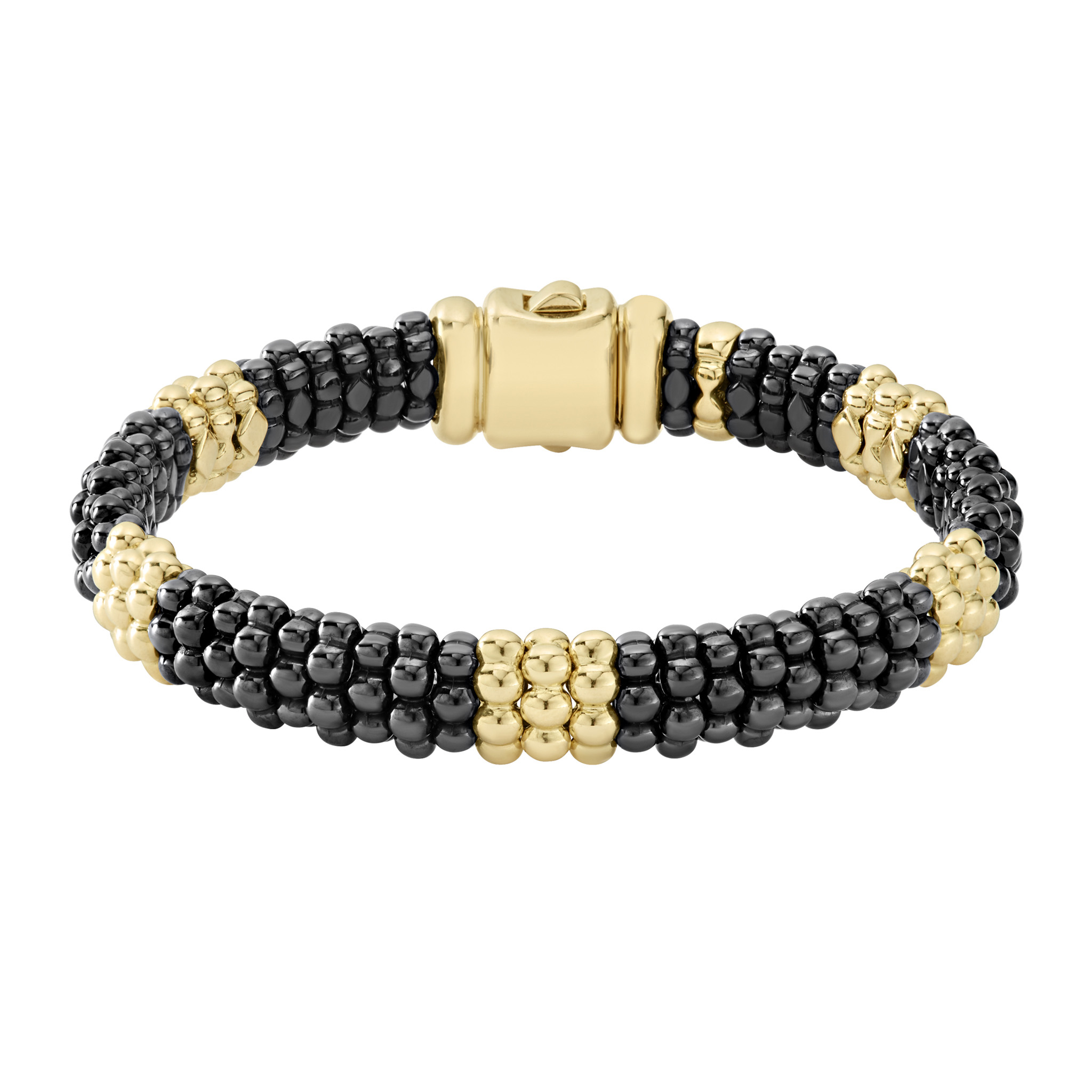 LAGOS 18K Yellow Gold and Black Caviar Gold Bead Station 9mm Medium ...