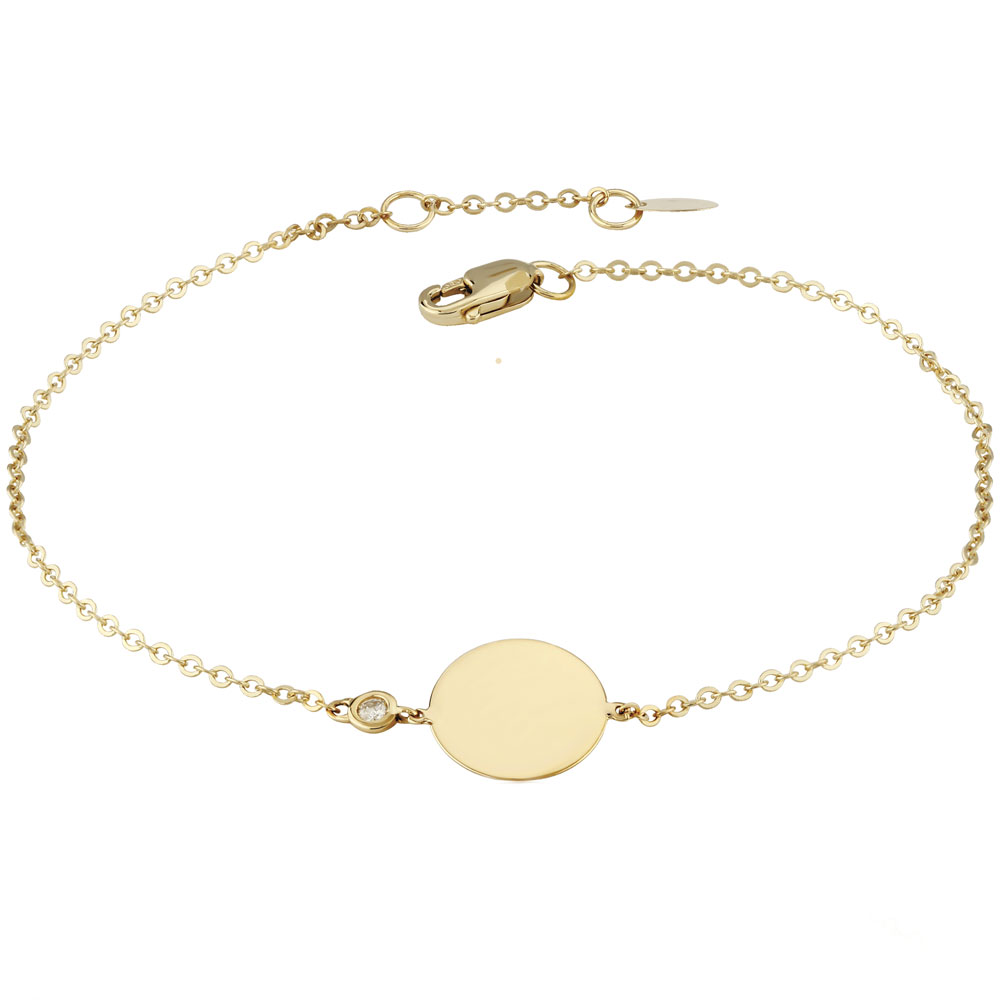 Yellow Gold Disc Bracelet with Bezel Set Diamond Accent, 7.5