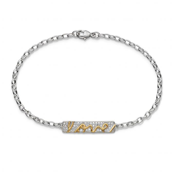 Monica Rich Kosann Love Poesy Bracelet in Sterling Silver & Yellow Gold with White Sapphire Pavé