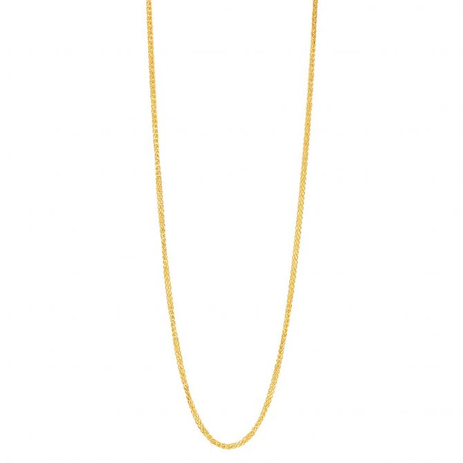 Yellow Gold 0.85 mm Diamond Cut Square Wheat Chain Necklace, 16"