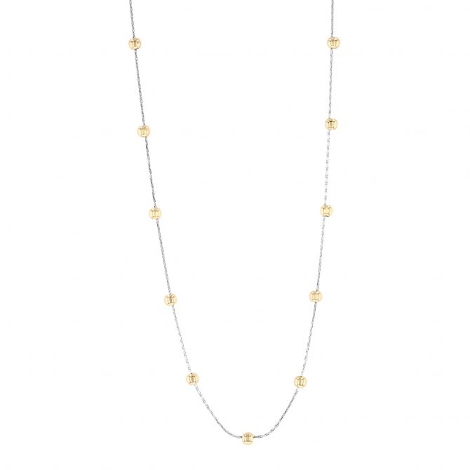 Yellow & White Gold Beaded Cable Link Chain Necklace, 18"