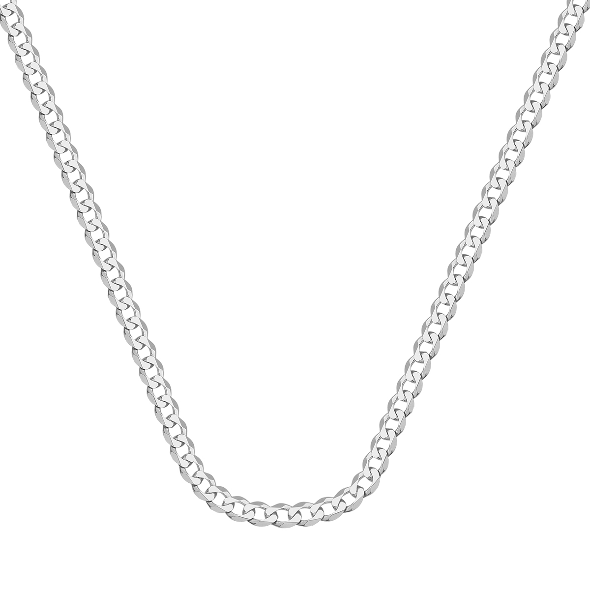 14K White Gold 4.4 mm Curb Chain, 24