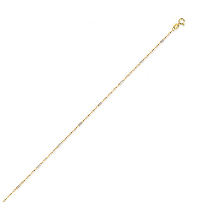 14K Two Tone Bead & Cylinder Chain, 18"