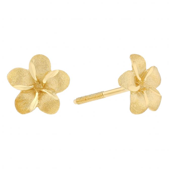 Children's Satin Yellow Gold Dainty Flower Stud Earrings