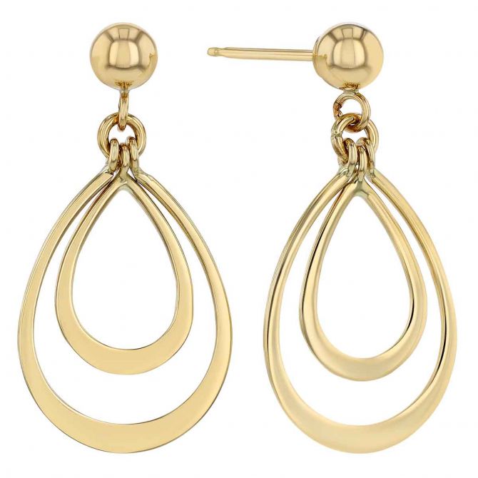 Yellow Gold Double Teardrop Dangle Earrings