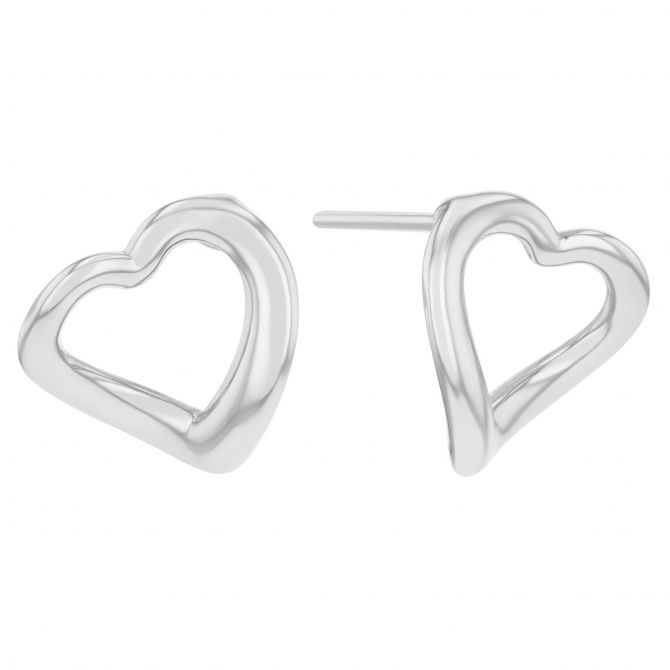 White Gold Open Heart Stud Earrings