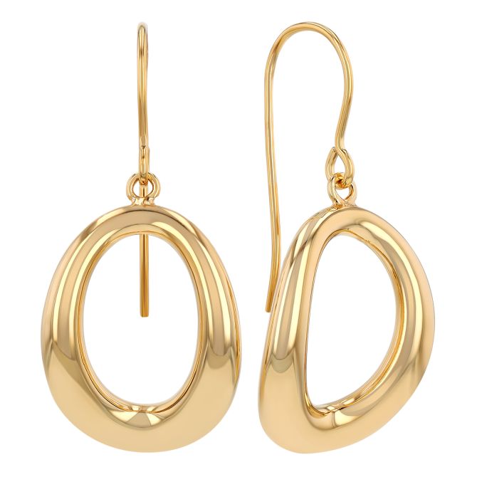 Yellow Gold Curved Open Circle Dangle Earrings