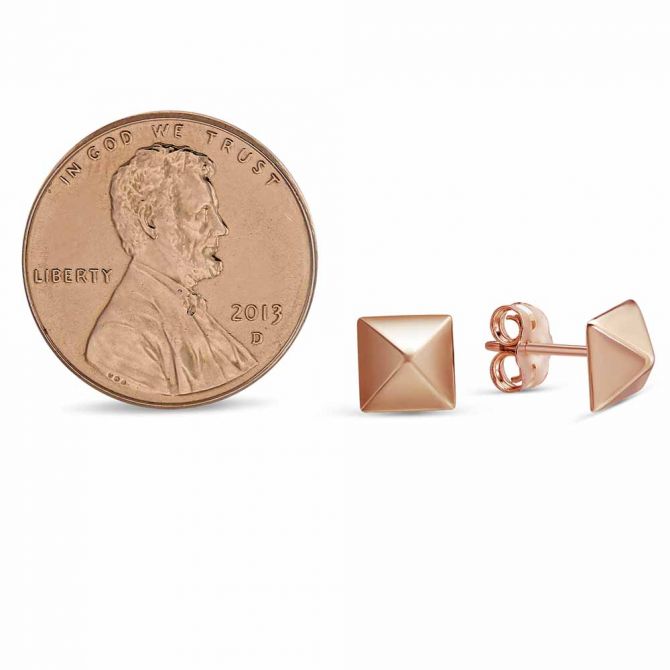 14K Rose Gold Pyramid Earrings, 6mm