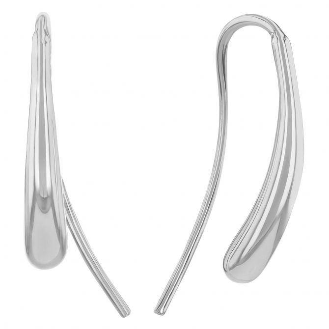 White Gold Curved Drop Threader Earrings