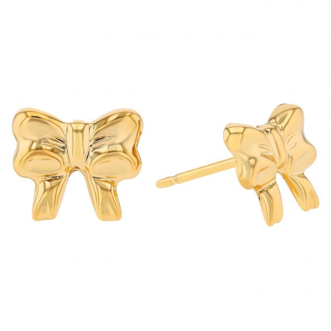 Yellow Gold Dainty Bow Stud Earrings