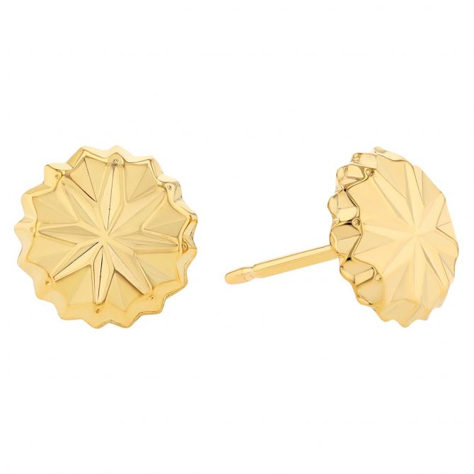 Yellow Gold Faceted Button Stud Earrings