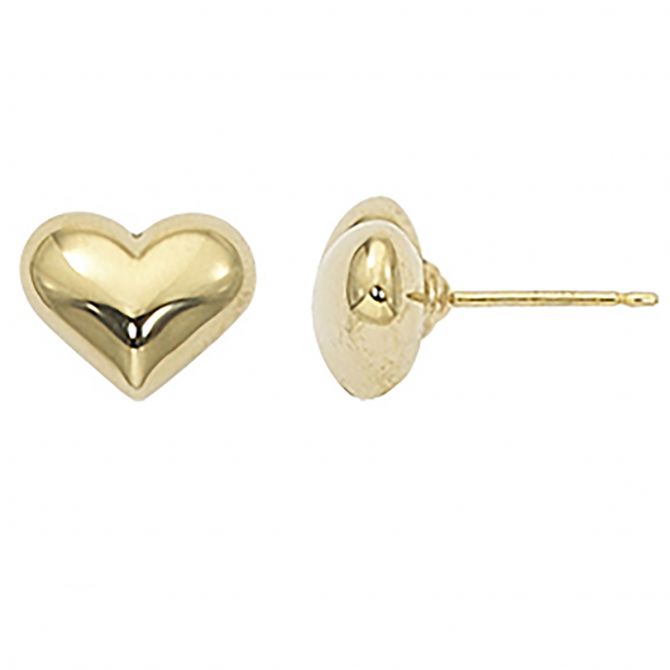 Yellow Gold Puffed Heart Stud Earrings