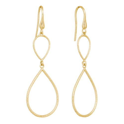 14K Yellow Gold Matte Double Teardrop Dangle Earrings