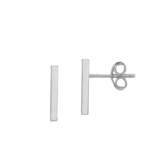 Small Bar Post Earrings in White Gold