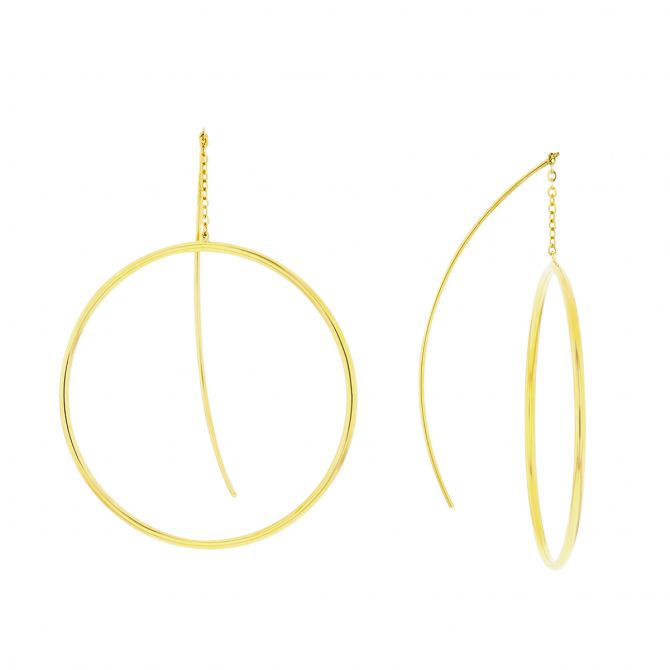 Yellow Gold Drop Hoop Threader Earrings