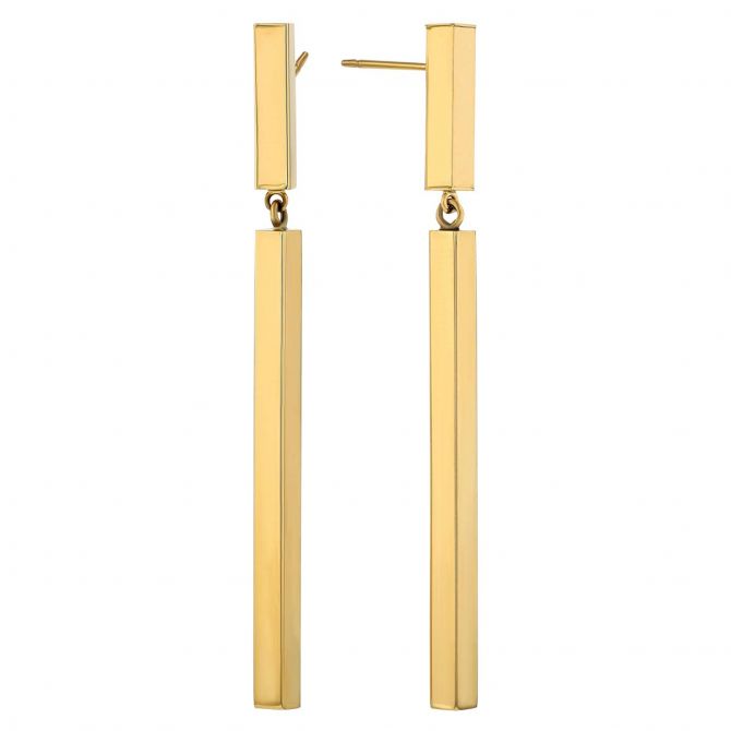 Yellow Gold Vertical Squared Bar Dangle Earrings