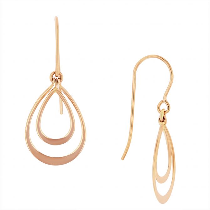 14K Rose Gold Small Double Teardrop Dangle Earrings