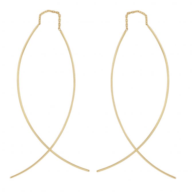 Curved Thin Wire Threader Earrings in Yellow Gold