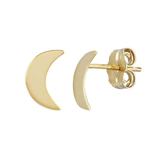 Yellow Gold Crescent Moon Stud Earrings