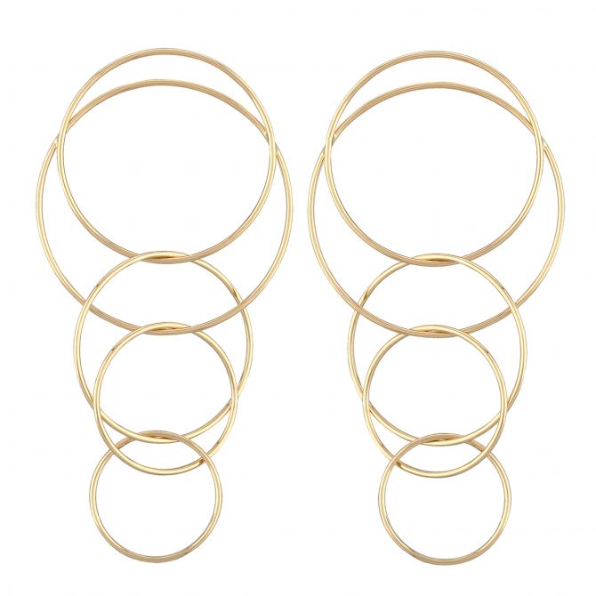 Yellow Gold Thin Interlocking Circle Post Back Drop Earrings