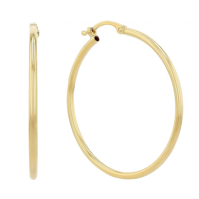 Yellow Gold Thin Tube Hoop Earrings, 1.5 x 30 mm