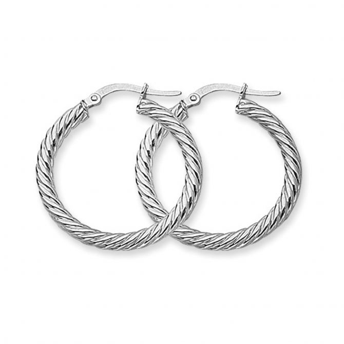 Twisted Rope White Gold Hoop Earrings, 25 mm