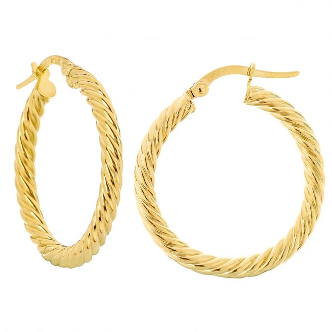 Twisted Rope Yellow Gold Hoop Earrings, 25 mm