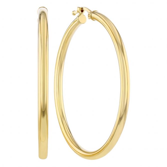 Yellow Gold Tube Hoop Earrings, 2.5 x 40 mm