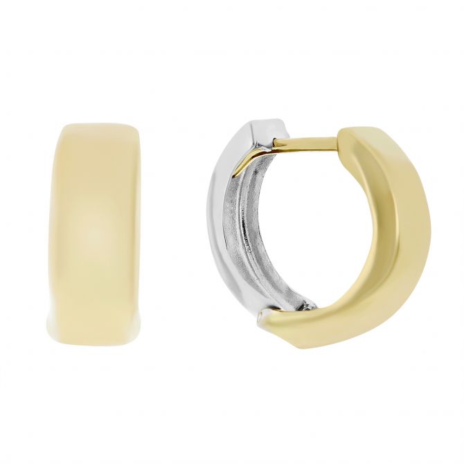 14K Yellow & White Gold Huggie Hoop Earrings