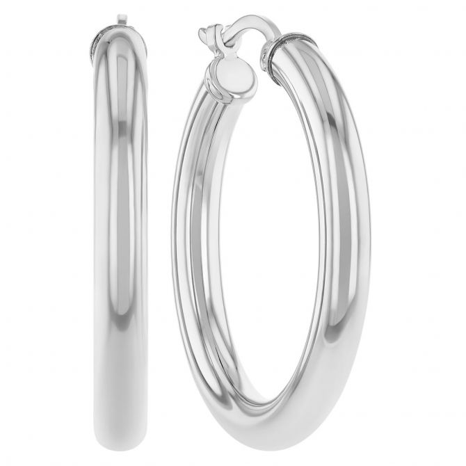 White Gold Hoop Earrings, 25 mm