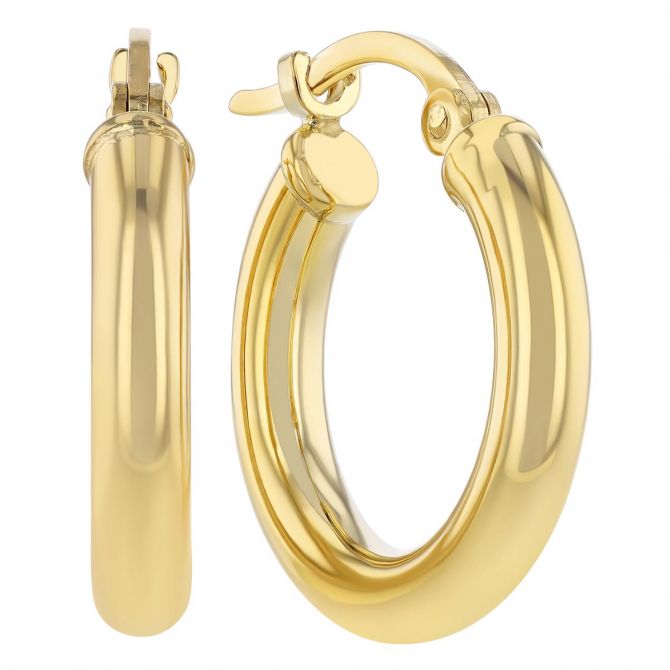 Yellow Gold Huggie Hoop Earrings, 15 mm