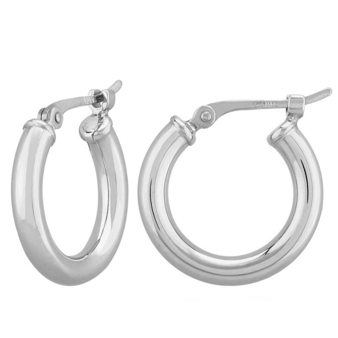 White Gold Tube Hoop Earrings, 2.5 x 15 mm