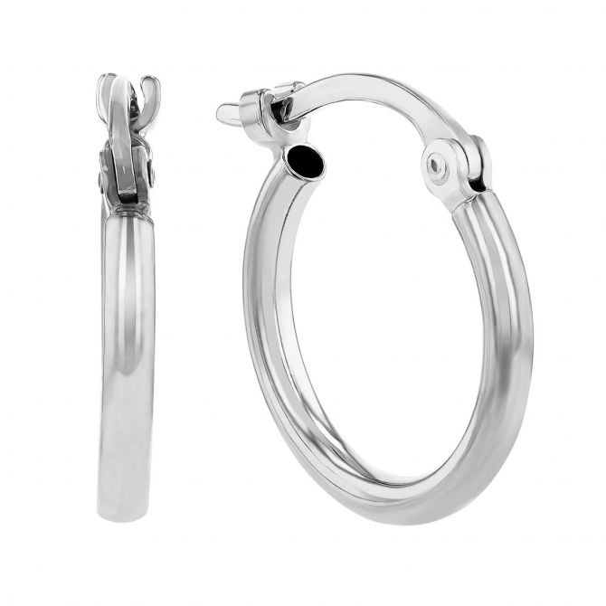 White Gold Tube Huggie Hoop Earrings, 12 mm