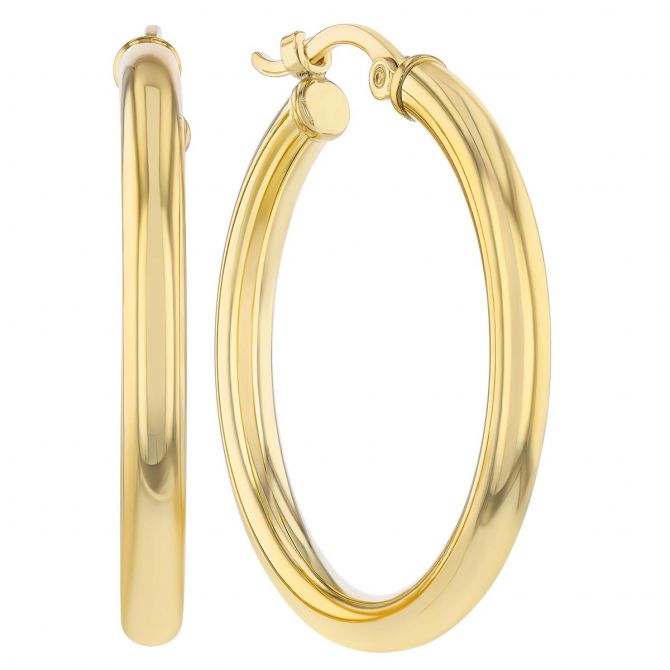 Yellow Gold Tube Hoop Earrings, 2.5 x 25 mm