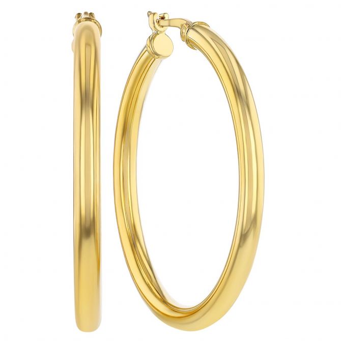 Yellow Gold Tube Hoop Earrings, 2.5 x 30 mm