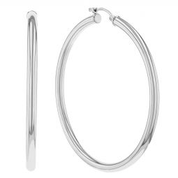 Image for White Gold Thin Tube Hoop Earrings, 50 mm