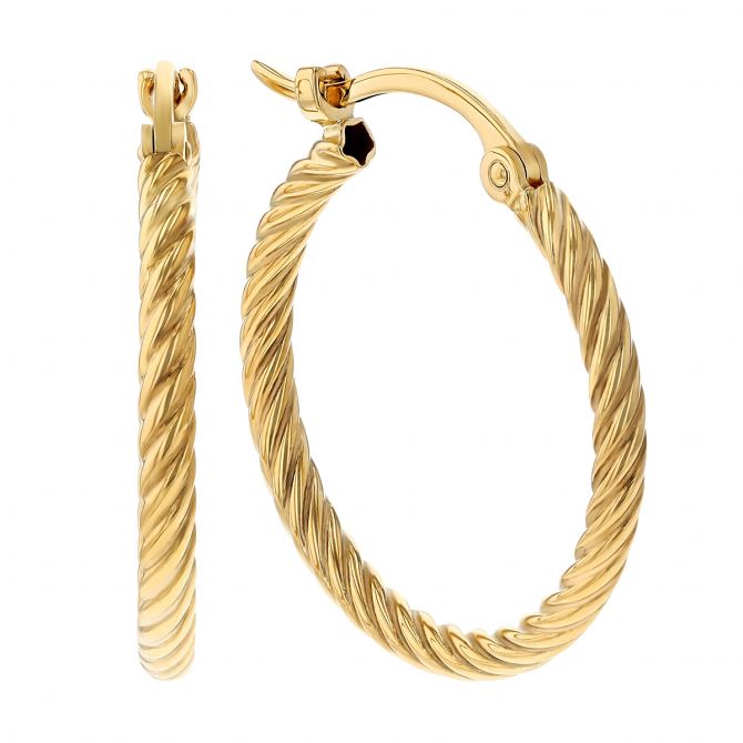 Yellow Gold Twisted Tube Hoop Earrings, 18 mm