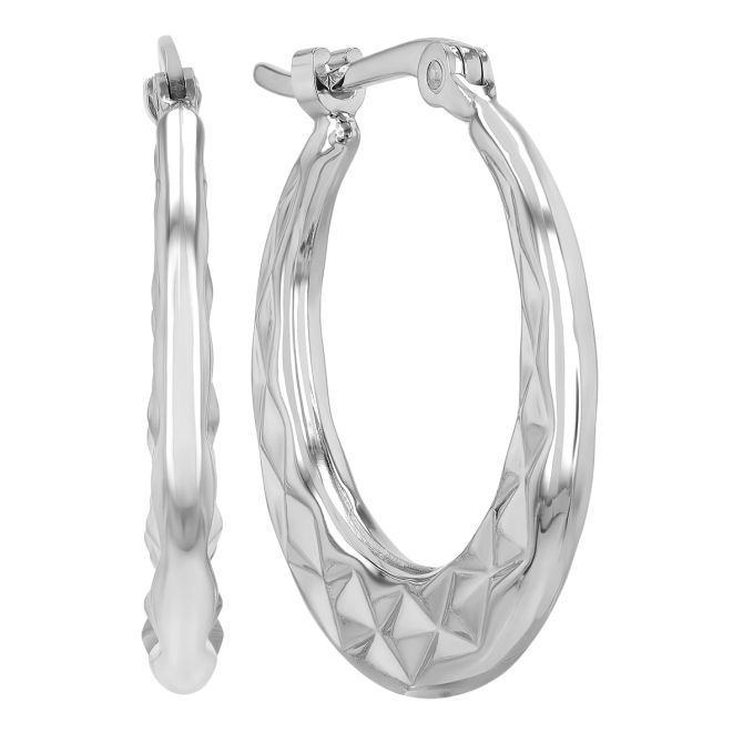 White Gold Diamond-Cut Tapered Hoop Earrings