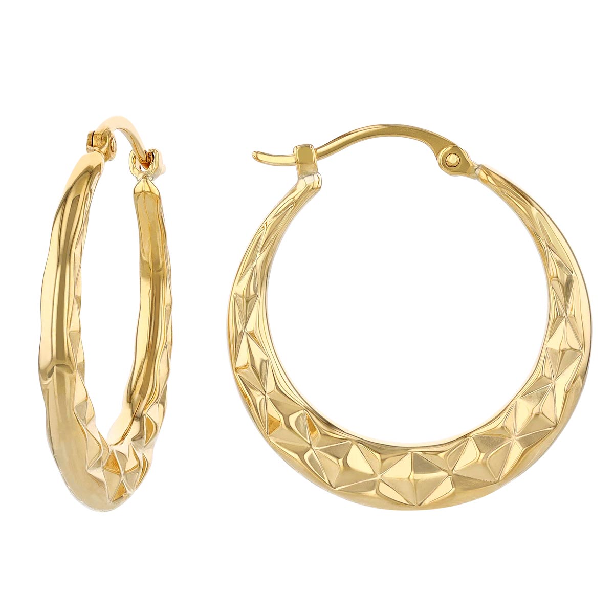 Yellow Gold Diamond Cut Texture Tapered Hoop Earrings Borsheims