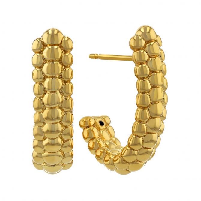 Yellow Gold Beaded J-Hoop Earrings