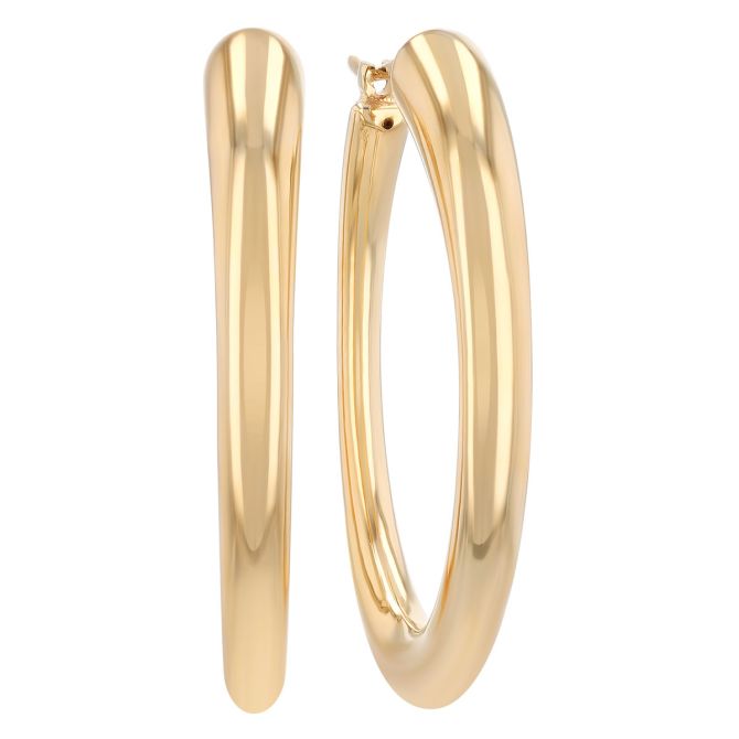 Yellow Gold Tapered Oval Hoop Earrings