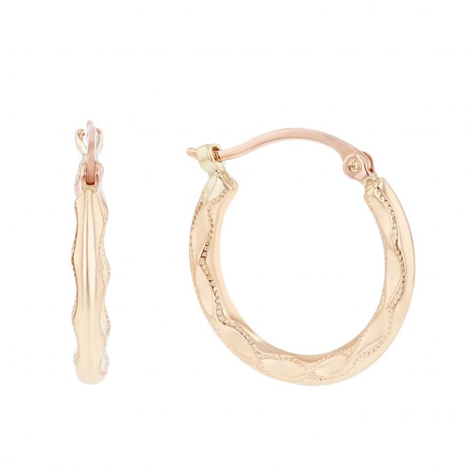 Rose Gold Embossed Pattern Hoop Earrings, Small