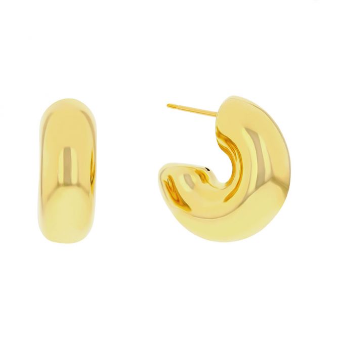 Yellow Gold Small Chubby Open Tube Huggie Hoop Earrings