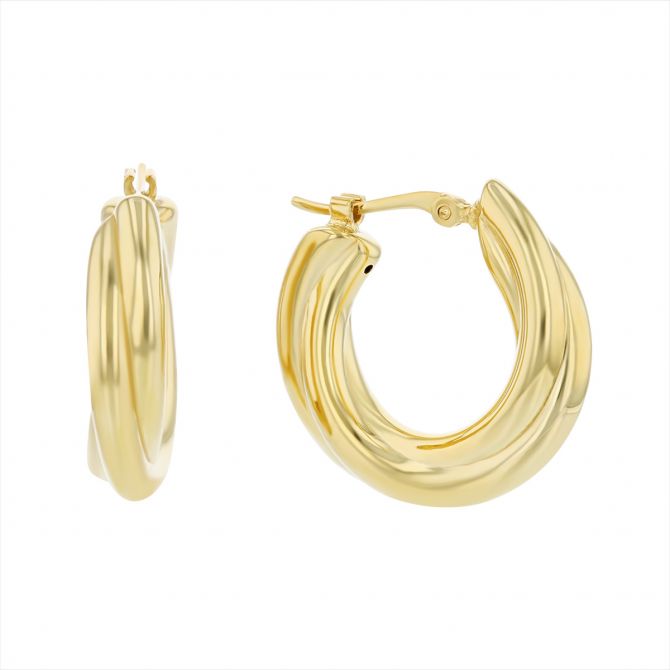 Yellow Gold 2 Row Twist Huggie Hoop Earrings