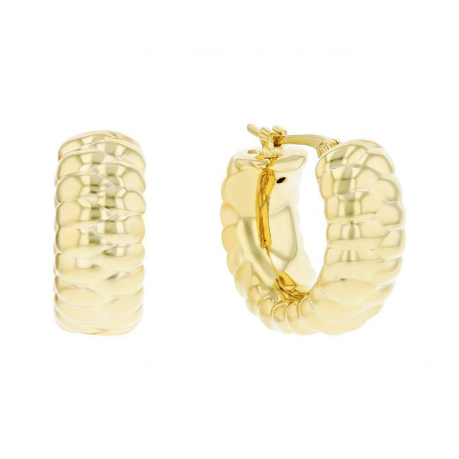 Yellow Gold Chubby Ridged Huggie Hoop Earrings